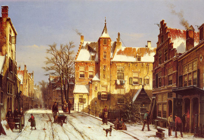 Oil Painting Reproduction of Koekkoek- A Dutch Village In Winter