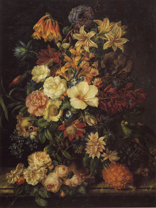 Oil Painting Reproduction of Petter- Blumenstuck mit Ananas und Papagei