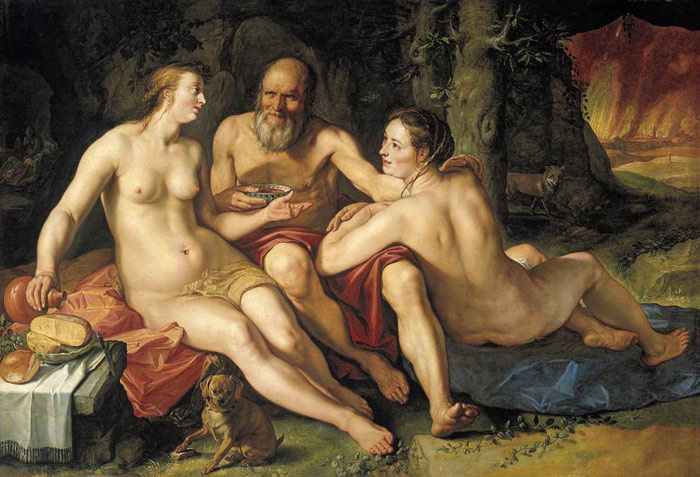 Goltzius Oil Painting Reproductions - Lot and his Daughters