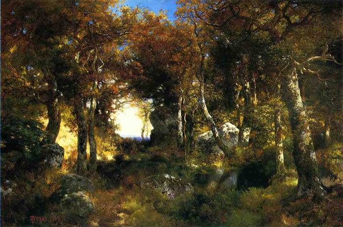 Oil Painting Reproduction of Moran- The Woodland Pool