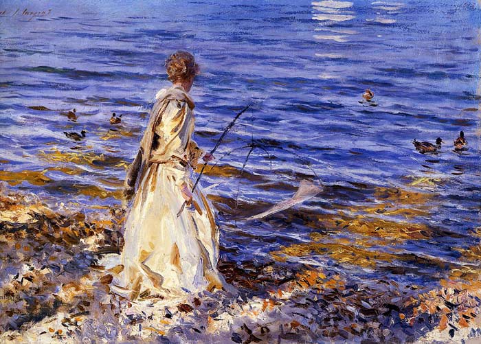 Oil Painting Reproduction of Sargent- Girl Fishing