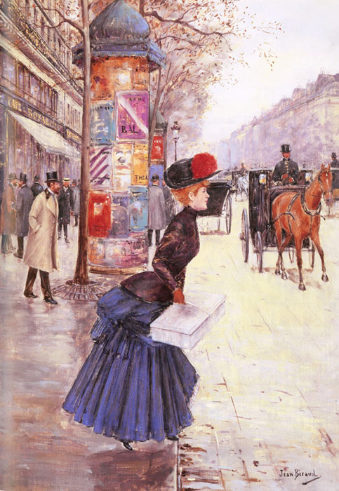 Beraud Oil Painting Reproductions - Jeune femme traversant le boulevard