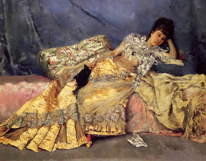 Stewart Oil Painting Reproductions - Lady On A Pink Divan