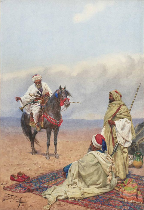 Oil Painting Reproduction of Rosati - A Horseman stopping at a Bedouin camp