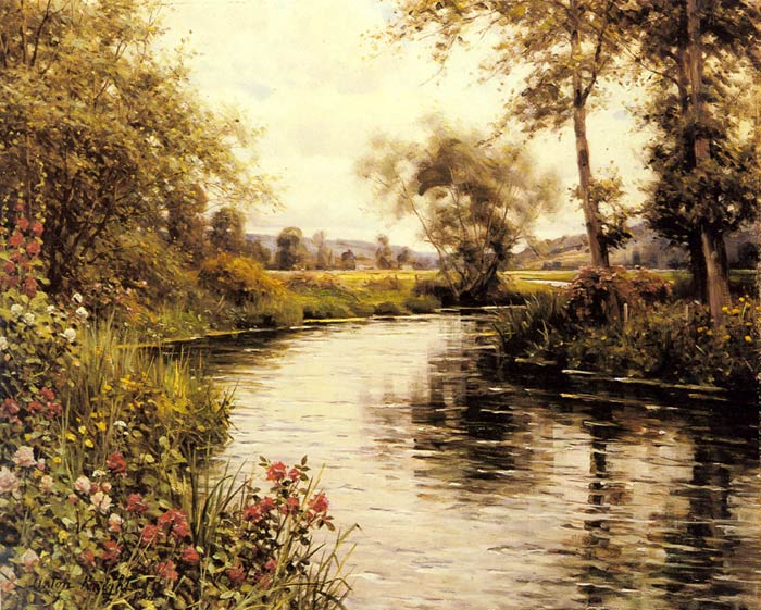 Knight Oil Painting Reproductions - Flowers in Bloom by a River