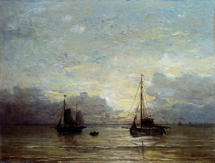 Oil Painting Reproduction of Mesdag - Fishing Boats Near The Coast