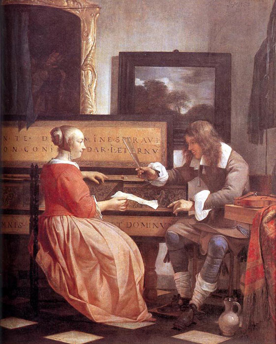 Oil Painting Reproduction of Metsu - Man and Woman Sitting at the Virginal