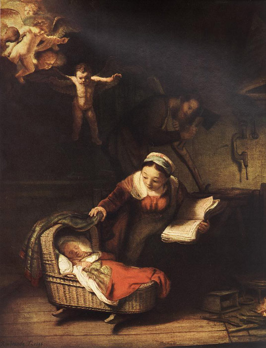 Oil Painting Reproduction of Rembrandt- The Holy Family with Angels