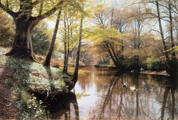 Oil Painting Reproduction of Monsted- A River Landscape in Springtime