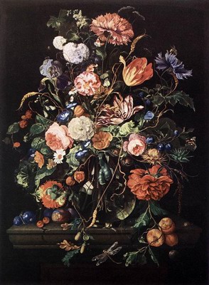 Flowers In Glass And Fruits