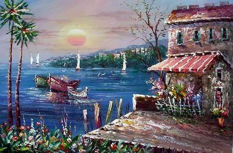 Mezzanine Oil Painting Art ,a miniature Mediterranean Sea oil painting