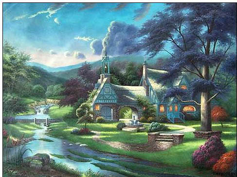 Cottages oil painting