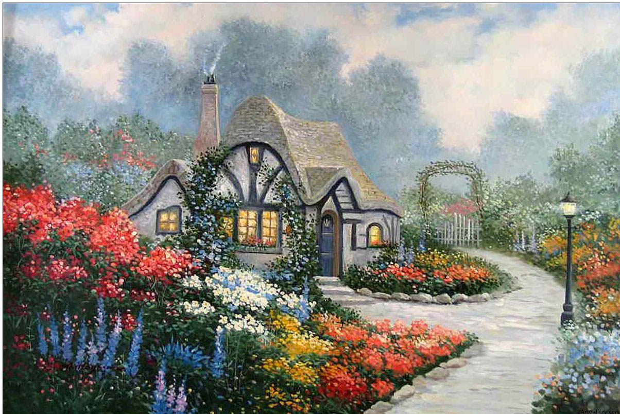 Cottages oil painting