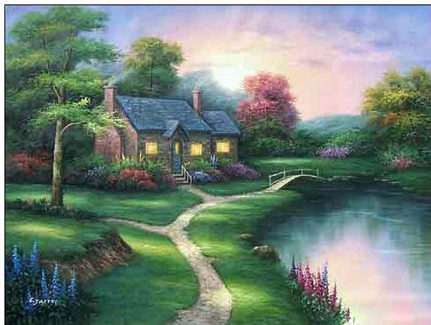 Cottages oil painting