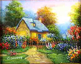 Cottages oil painting