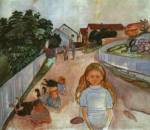 Street in with playing children