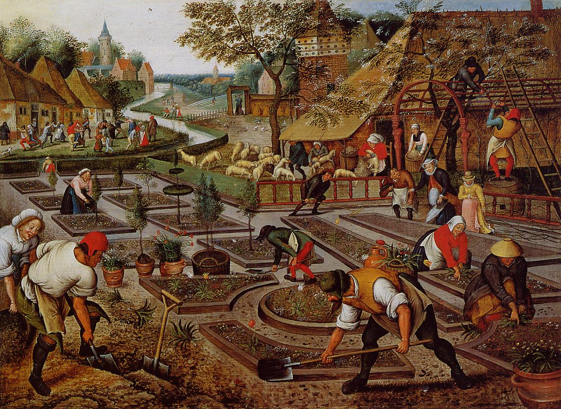 Cottages oil painting of working people