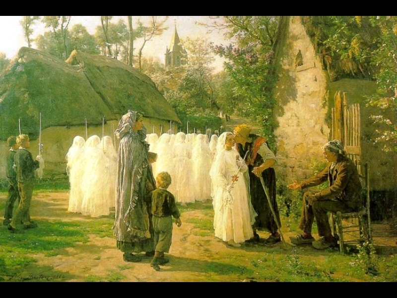 Cottages oil painting of people
