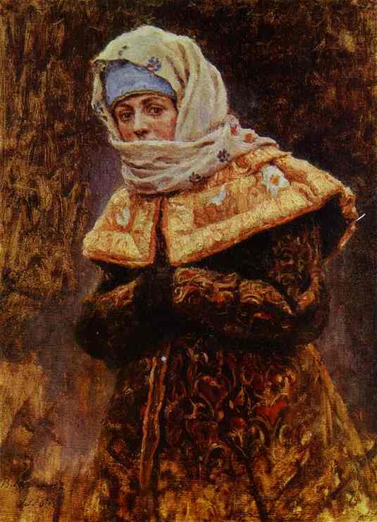 Oil painting:Boyaryshnya. Study for Boyarynya Morosova. 1886