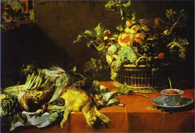 Oil painting:Still Life with Fruit Basket and Game. c.1620
