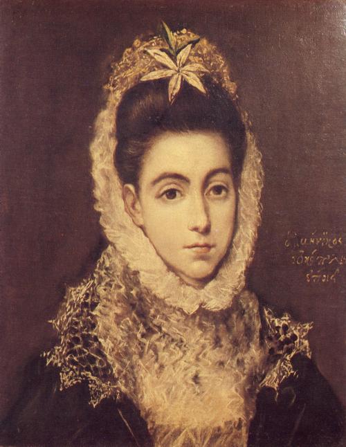 Oil painting:Lady with a Flower in Her Hair. c. 1590-1600