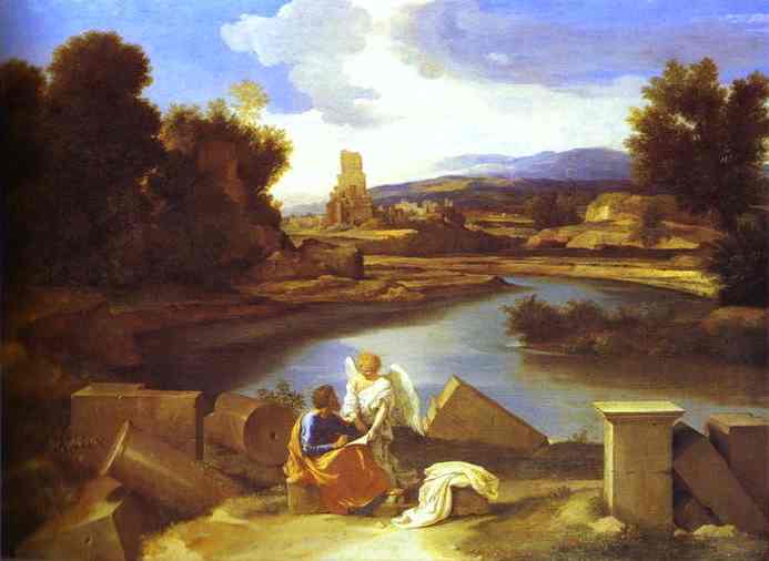 Oil painting:Landscape with St. Matthew. 1640