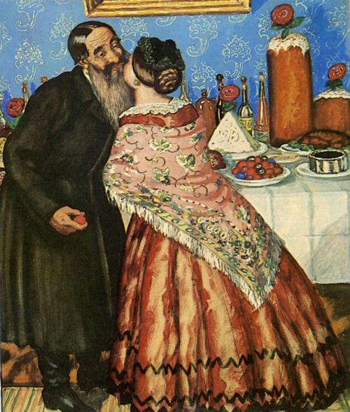 Oil painting: Christovanie/Easter Greeting. 1916