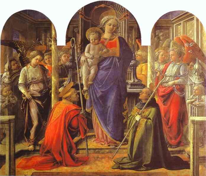 Oil painting:Virgin and Child Surrounded by Angels with St. Frediano and St. Augustine (The