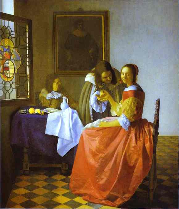Oil painting:Woman and Two Man. c.1659
