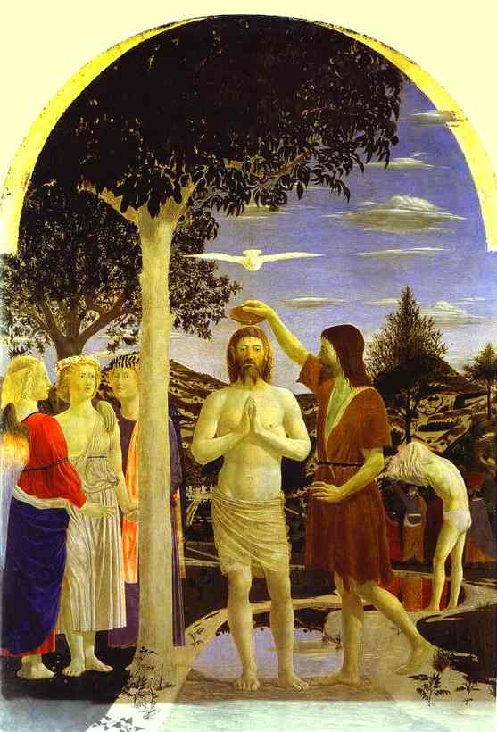 Oil painting:Baptism of Christ. 1440