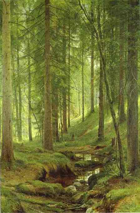 Oil painting:Stream by a Forest Slope. 1880