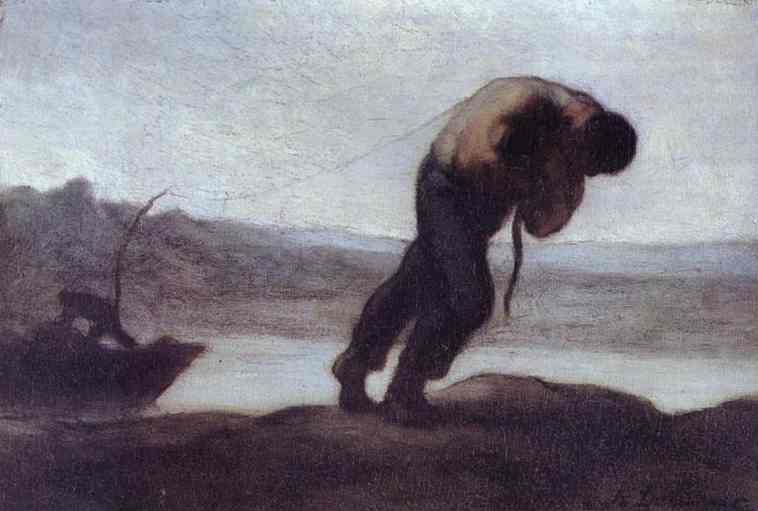 Oil painting:The Hauler of a Boat. c. 1856