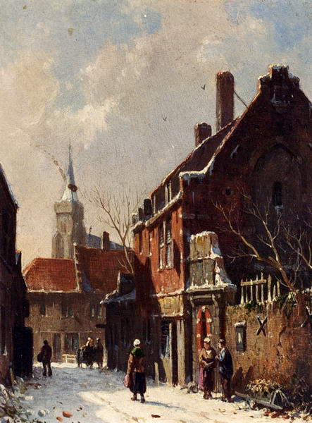Figures in the Streets of a Dutch Town in Winter