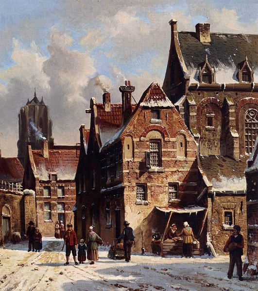 Figures in the Streets of a Wintery Town