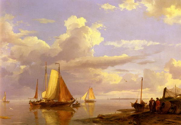 Fishing Boats off the Coast at Dusk