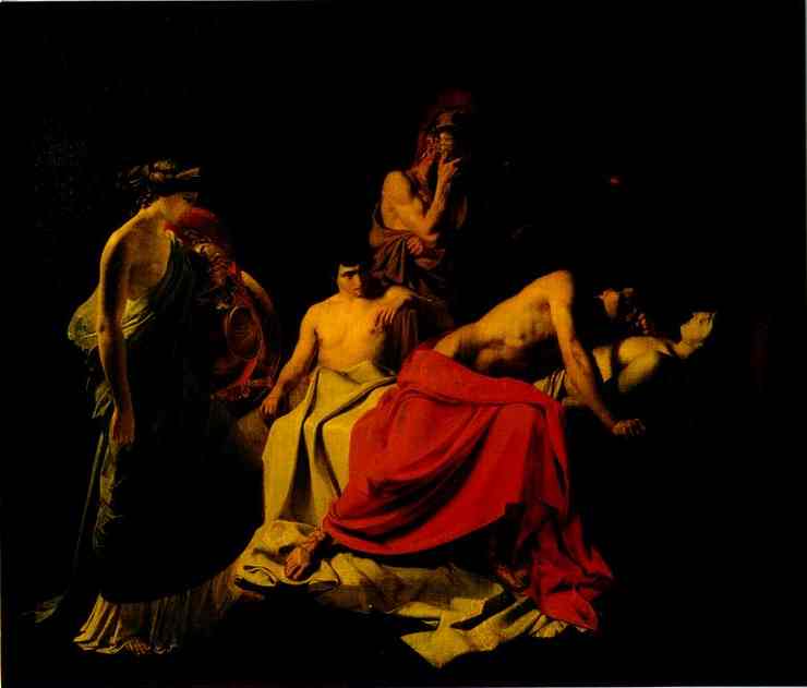 Oil painting:Achilles Lamenting the Death of Patroclus. 1855