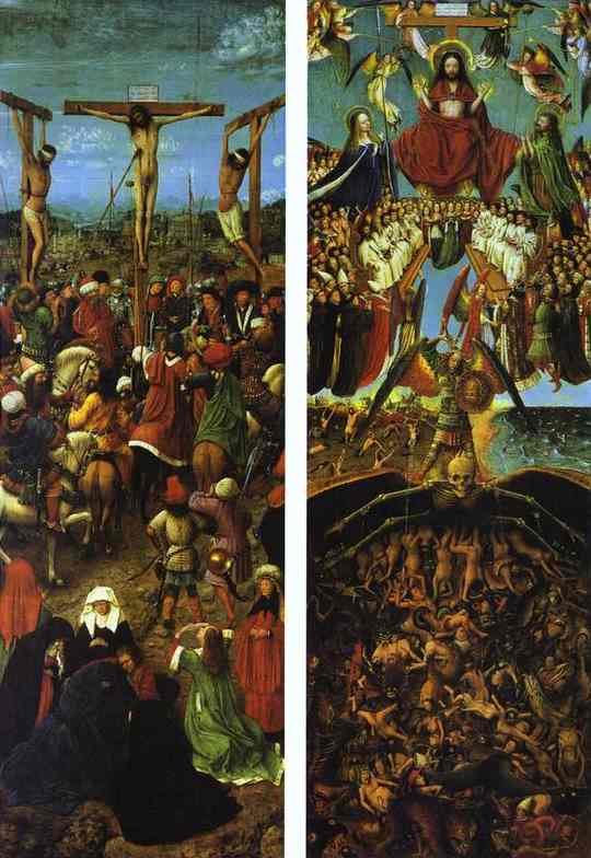 Oil painting:Hubert and Jan van Eyk. The Crucifixion. The Last Judgment. c. 1420