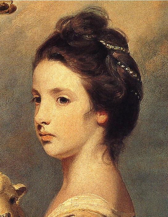 Oil painting:Lady Mary Leslie. Detail. 1764