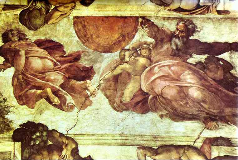 Oil painting:The Creation of the Sun and Moon. 1508