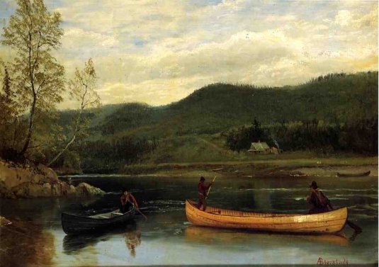 Albert Bierstadt - Men In Two Canoes