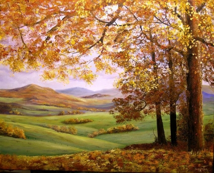 Old Oak Tree on a High Hill II ~ 8/14/08 A Painting a Day Hudson River School Autumn Tree Landscapes