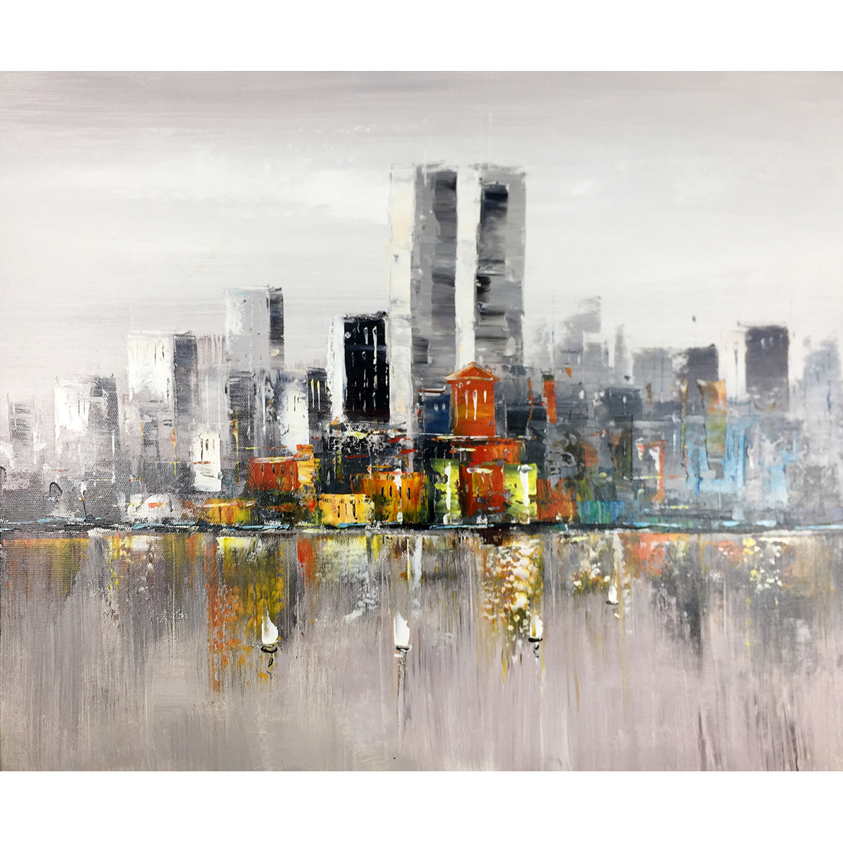 Modern Paintings High-Rise Buildings Hand Painted Abstract Oil Paintings on Canvas Stretched and