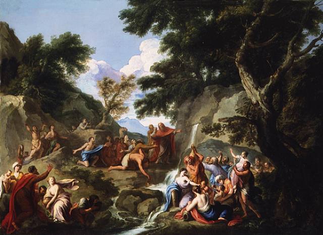 Wooden Landscape With Moses Striking The Rock