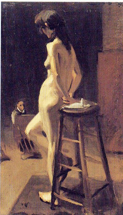 Standing Female Nude with Painter in Background