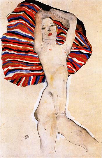 Egon Scheile Nude on Coloured Fabric, 1911