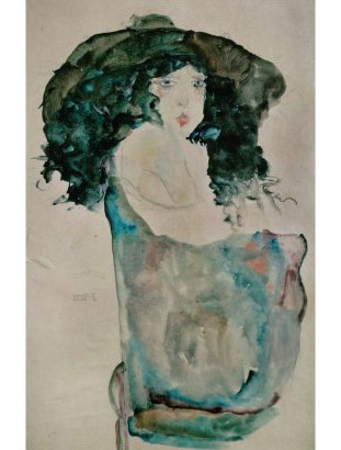 Egon Schiele Girl with Blue-Black Hair and Hat