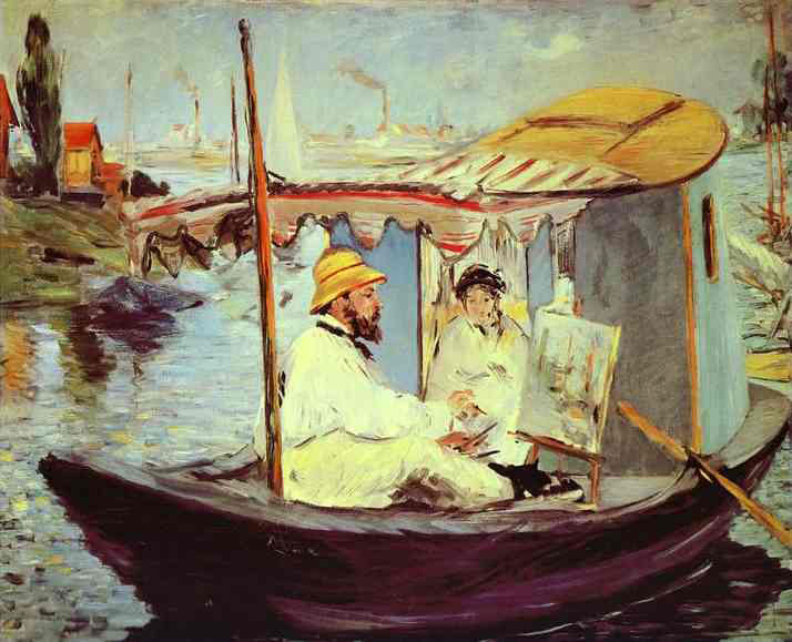 Claude Monet Painting on His Studio Boat