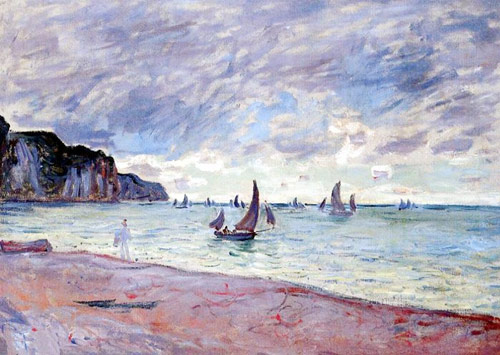 Fishing Boats by the Beach and the Cliffs of Pourville