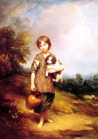 oil paintings sale, Cottage Girl with Dog and Pitcher