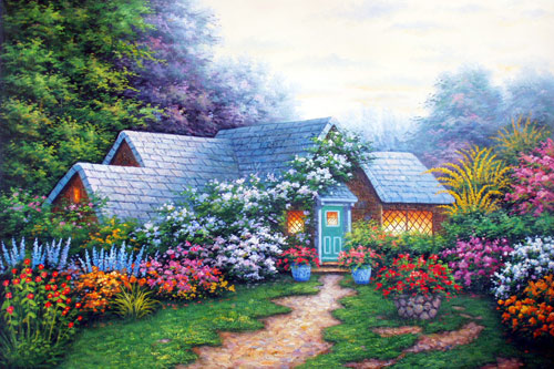 Summer Cottage in the Hills,oil paintings on canvas